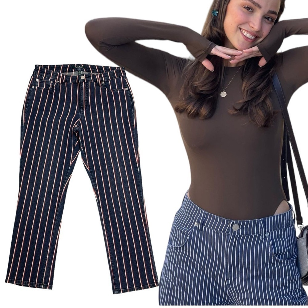 Ralph Lauren Jeans size 8 blue white & red stripes ankle length